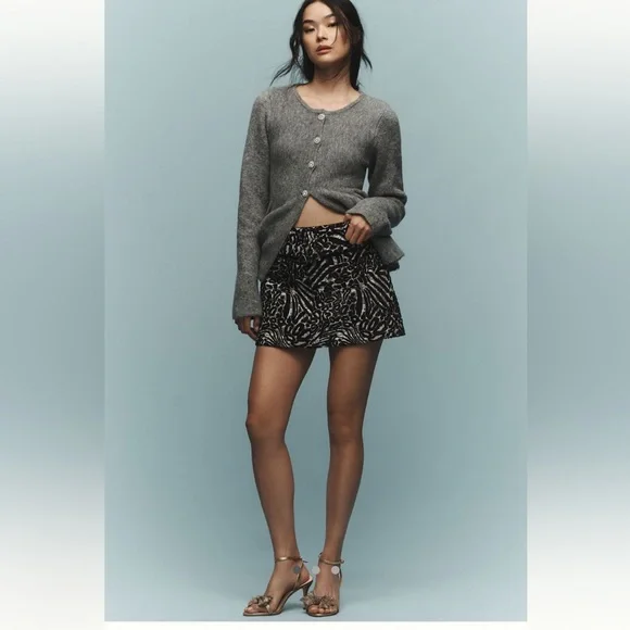 Anthropologie X Maeve Low Rise Belted Animal Print Micro Mini Skirt - Picture 1 of 6